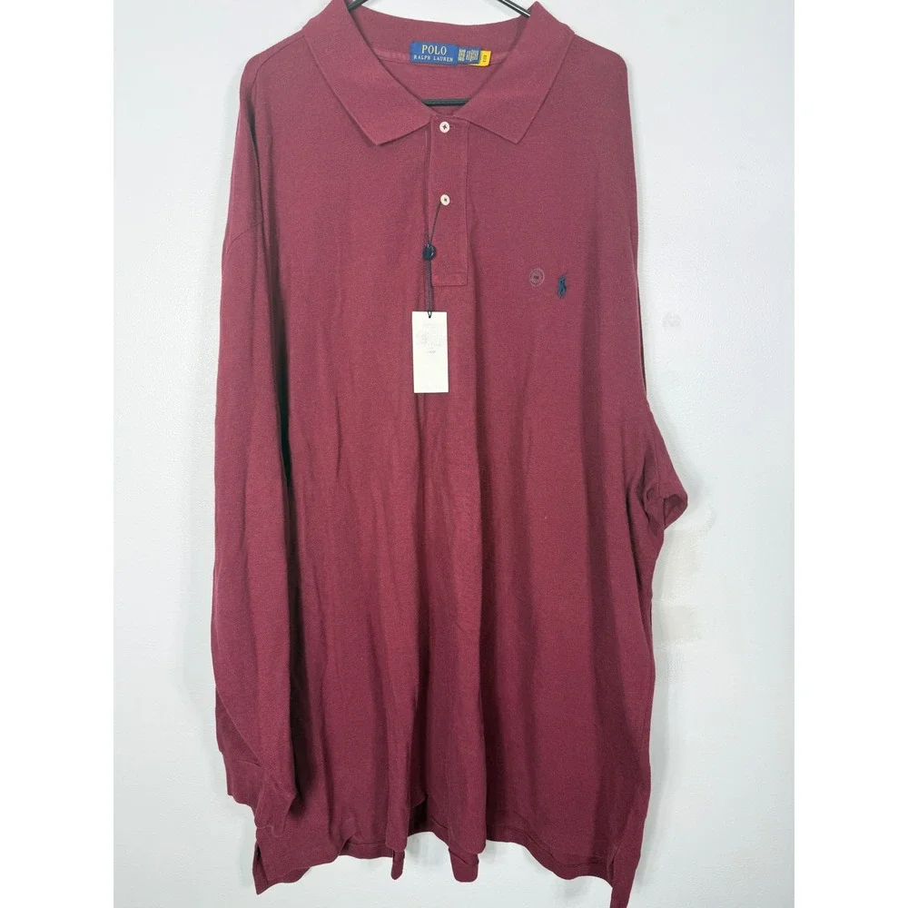 Polo Ralph Lauren Mens Long Sleeve‎ Polo Shirt Red Mesh 5XB Big & Tall NWT